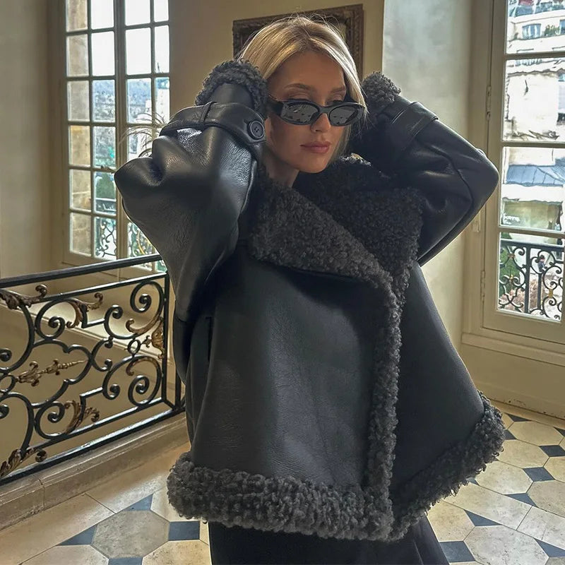 Grace - Leather Lamb Wool Coat with Belt
