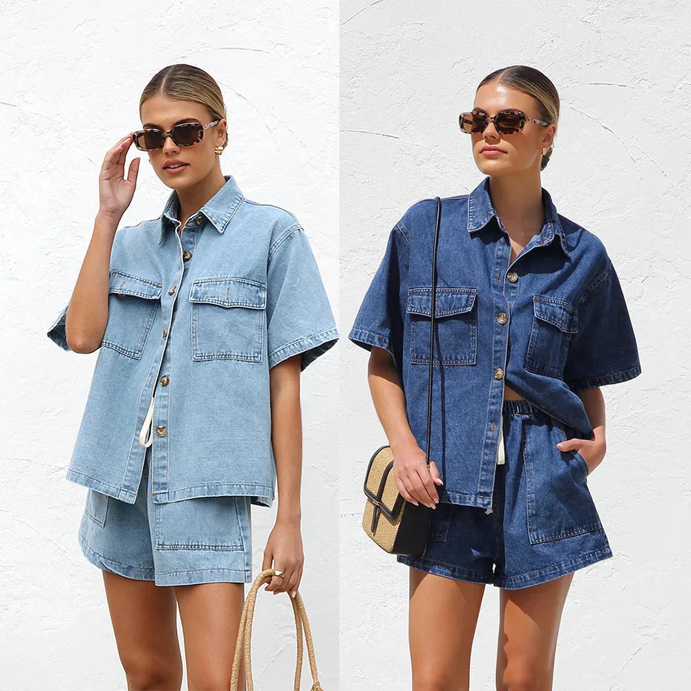Lulu -  Denim Crop Top and Shorts