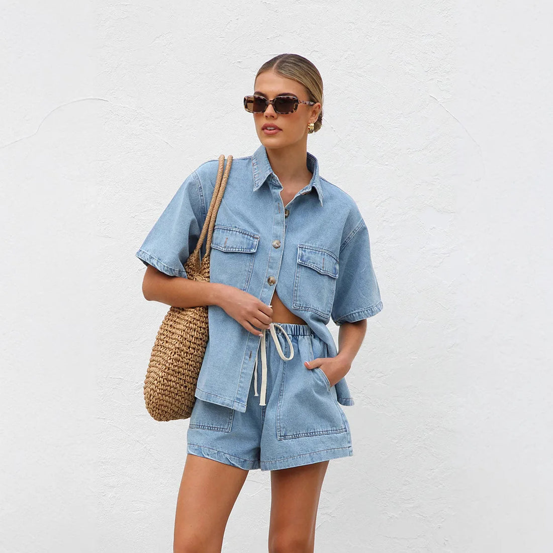 Lulu -  Denim Crop Top and Shorts