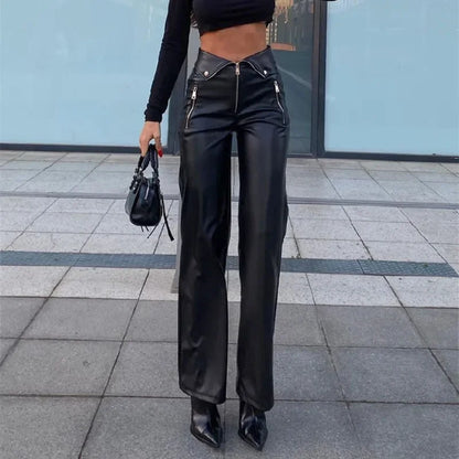 Bella - PU Leather Zipper Slim Pants