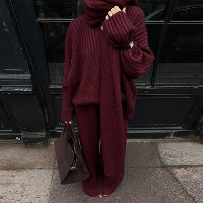 Daisy - Pullover Set with Scarf Collar &amp; Pleated Pants