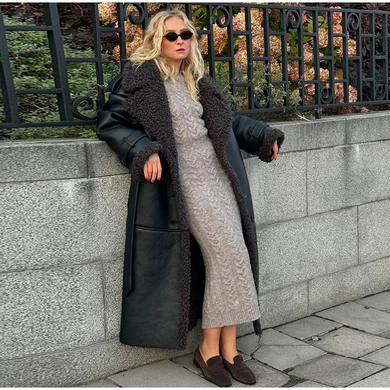 Grace - Leather Lamb Wool Coat with Belt