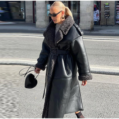 Grace - Leather Lamb Wool Coat with Belt