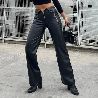 Bella - PU Leather Zipper Slim Pants