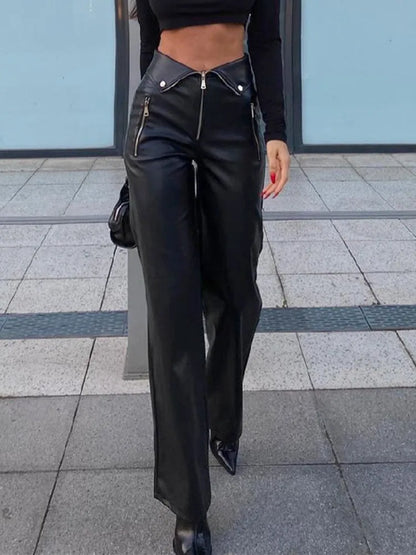 Bella - PU Leather Zipper Slim Pants