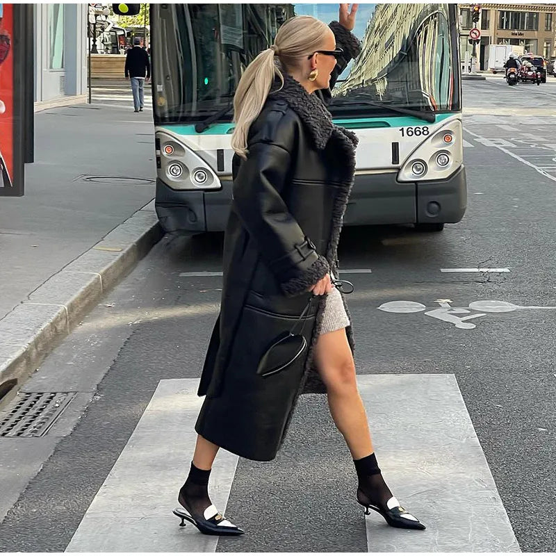 Grace - Leather Lamb Wool Coat with Belt