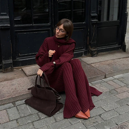 Daisy - Pullover Set with Scarf Collar &amp; Pleated Pants