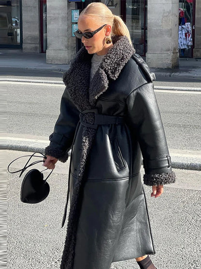 Grace - Leather Lamb Wool Coat with Belt