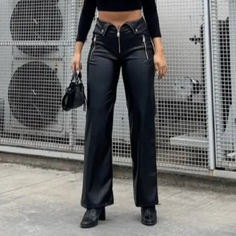 Bella - PU Leather Zipper Slim Pants