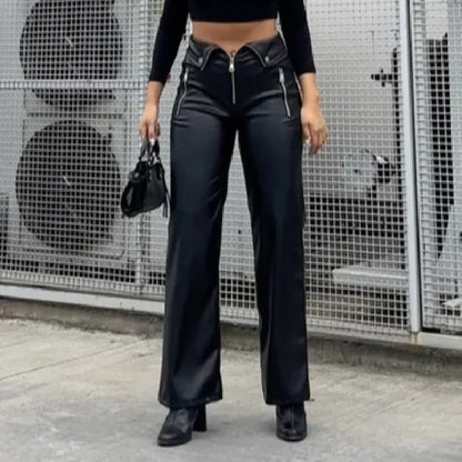 Bella - PU Leather Zipper Slim Pants
