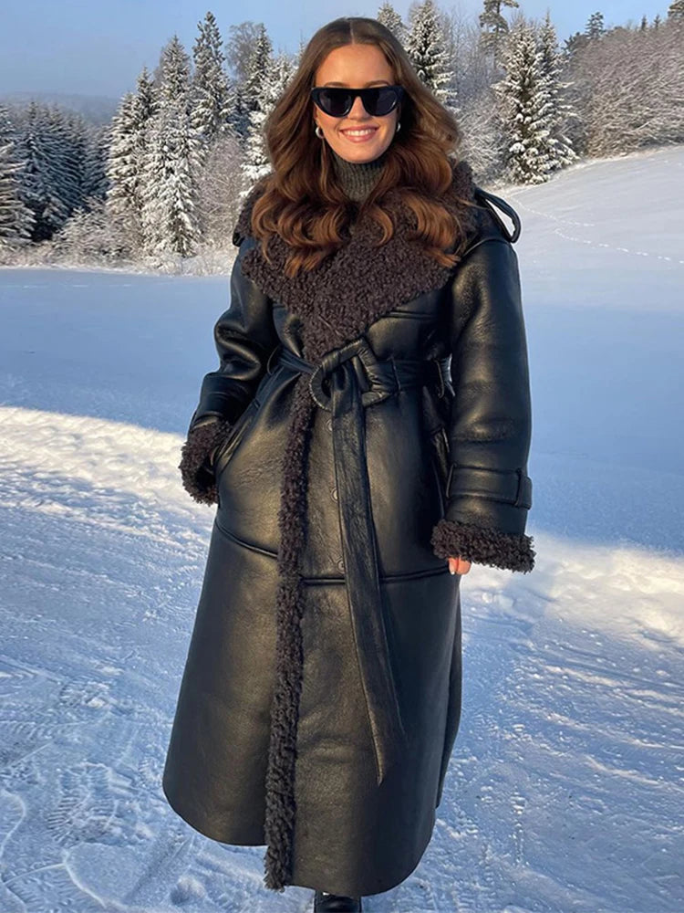 Grace - Leather Lamb Wool Coat with Belt